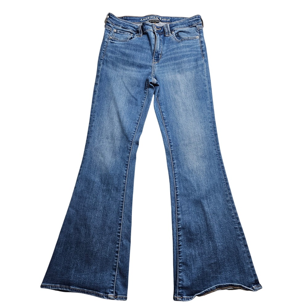 American Eagle Next Level Stretch Flare Jeans Medium Wash Blue Size 8 Regular